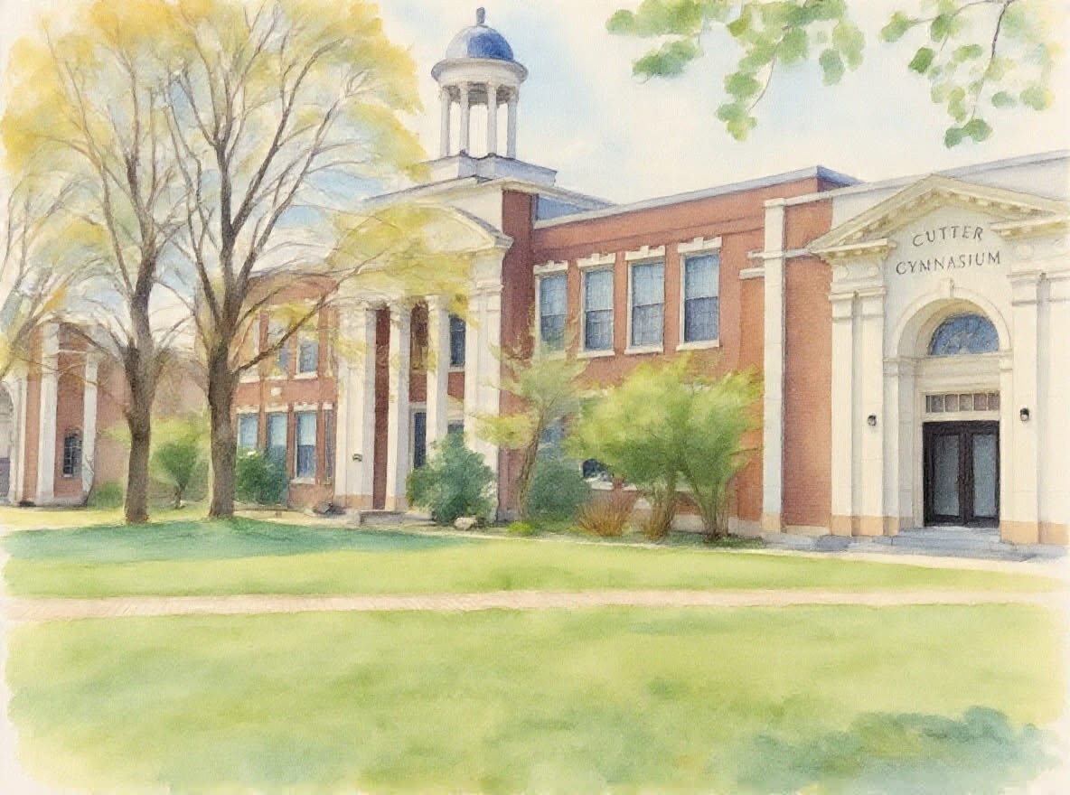 Exterior view of the brick campus buildings at NYA