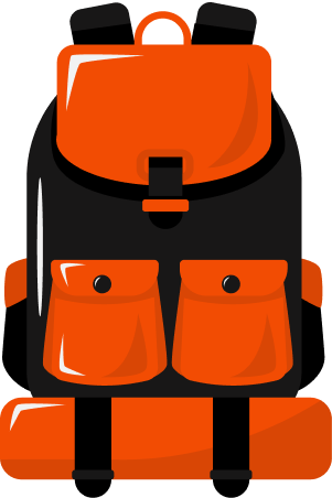 An illustration of a black and orange hiking backpack